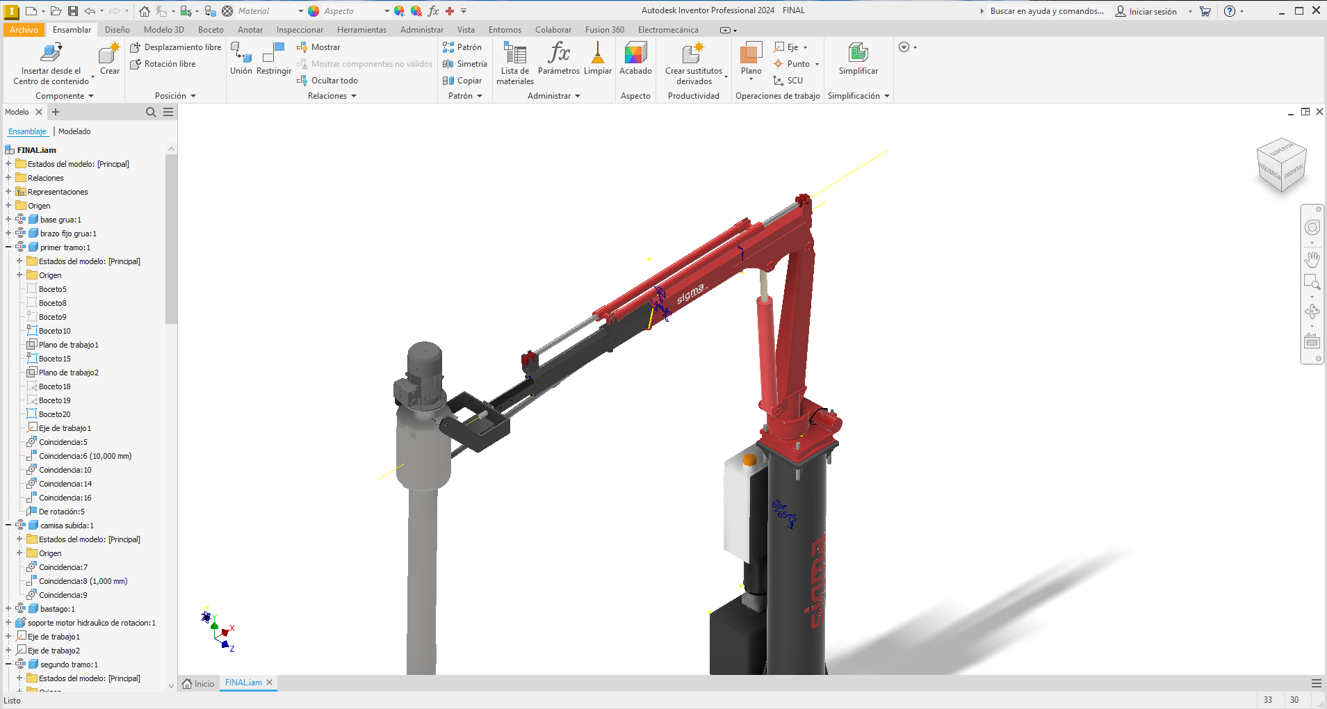 Modelo CAD 3D de una grúa tomamuestras desarrollado por Sigma